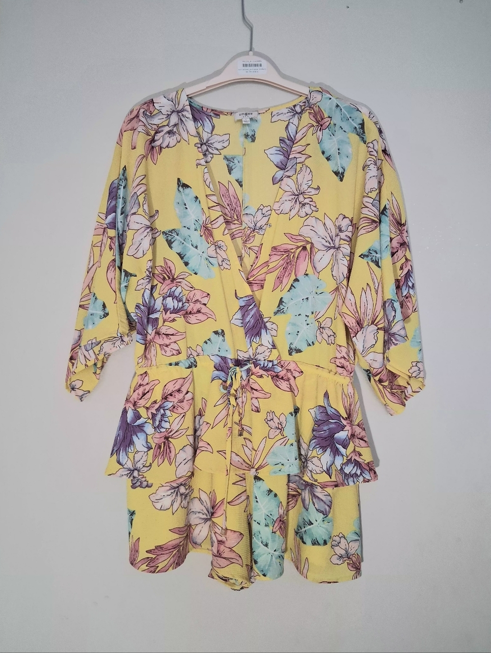Umgee Yellow Floral V-Neck Tie-Waist Jumpsuit